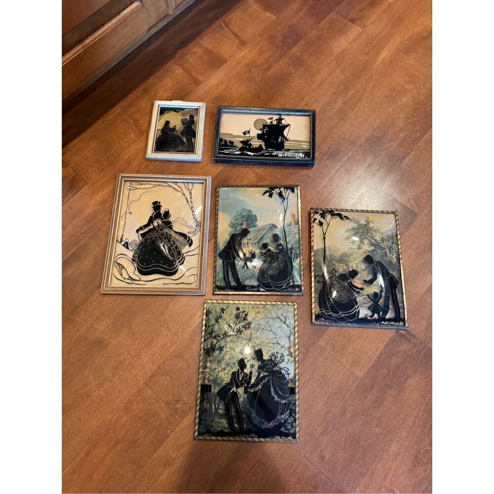 Vintage 1940s bubble glass picture bundle silhouette figures